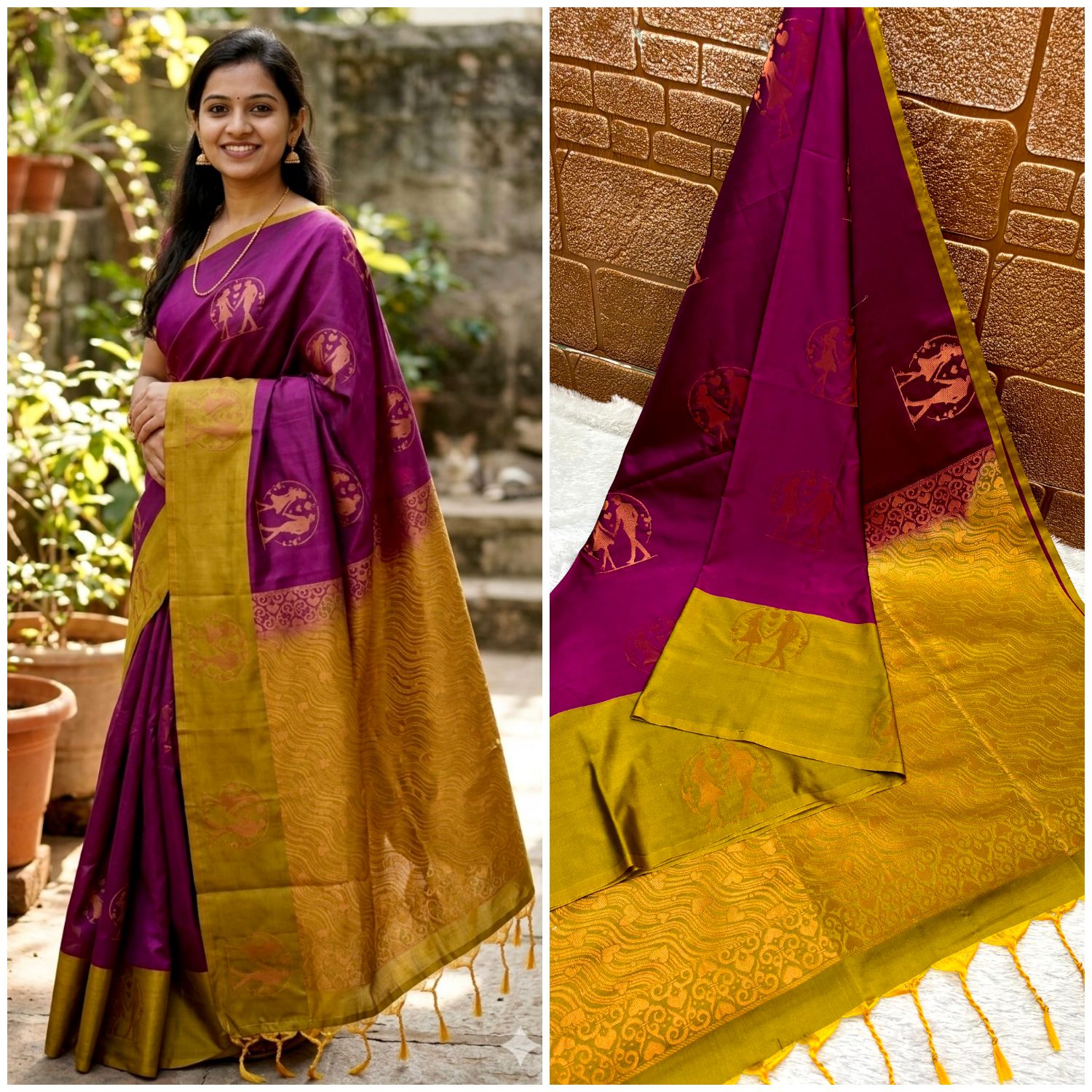Teal and Mustard Yellow Semi-Paithani Silk Saree